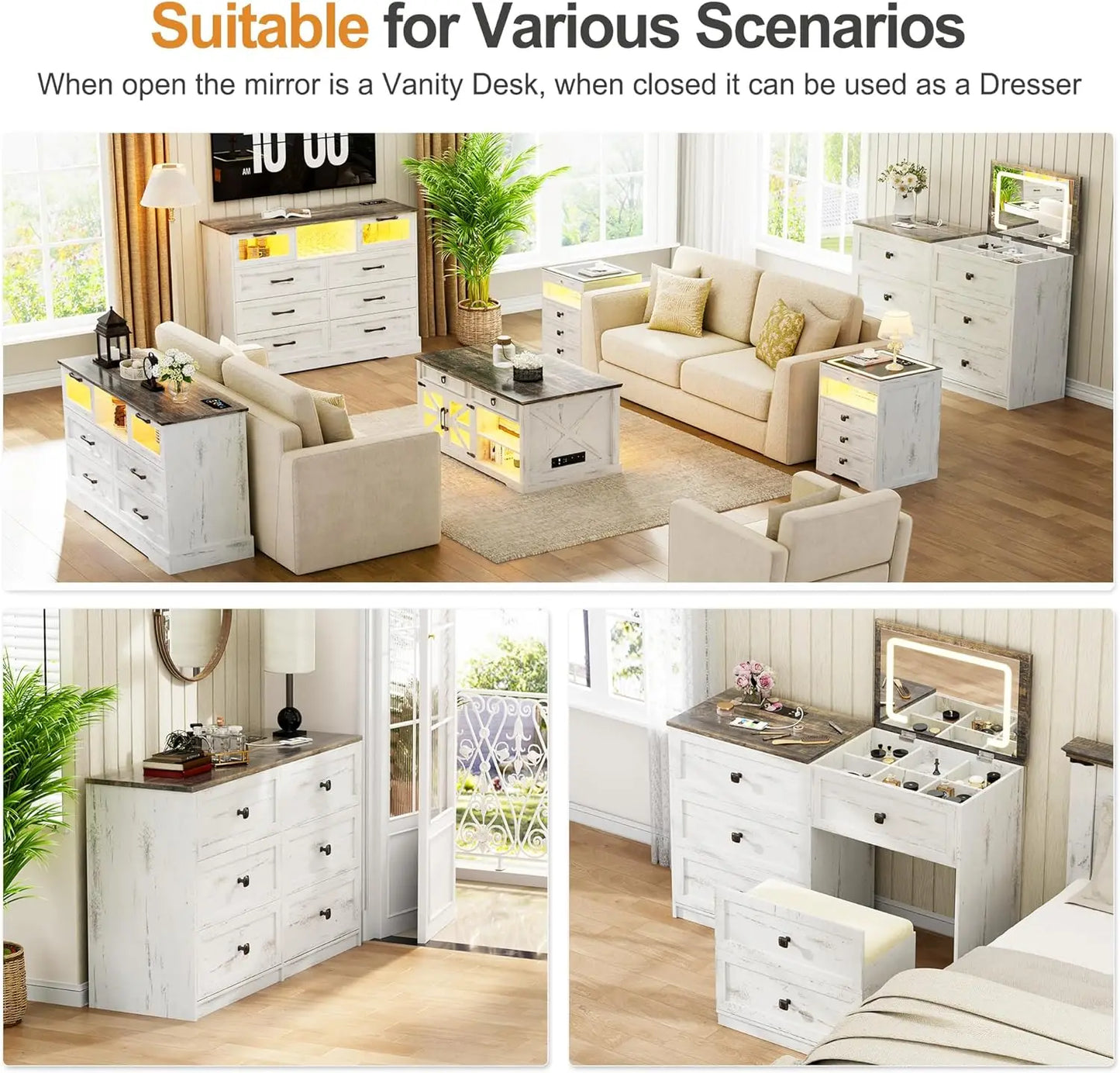 Vanity Desk With Flip Top Mirror Lights And Gun Drawer