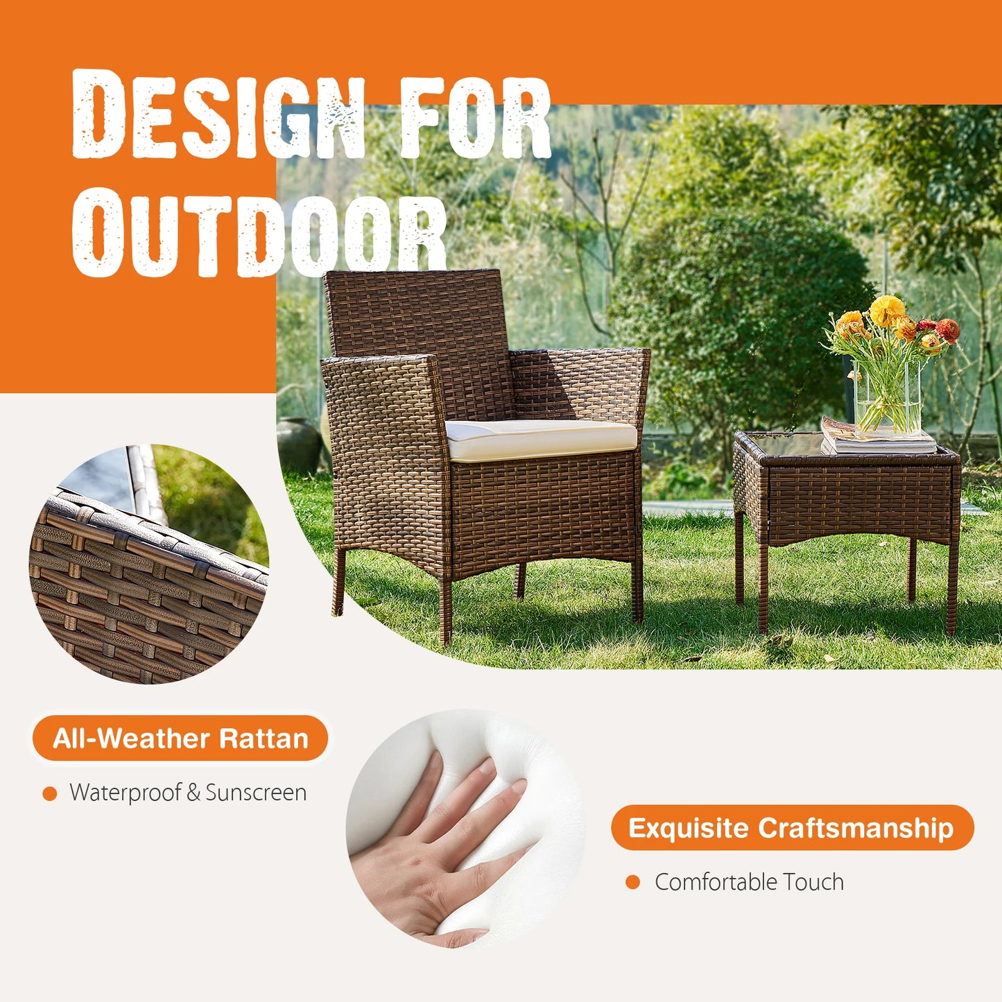 JHK Outdoor Patio Furniture Set With Cushioned Table