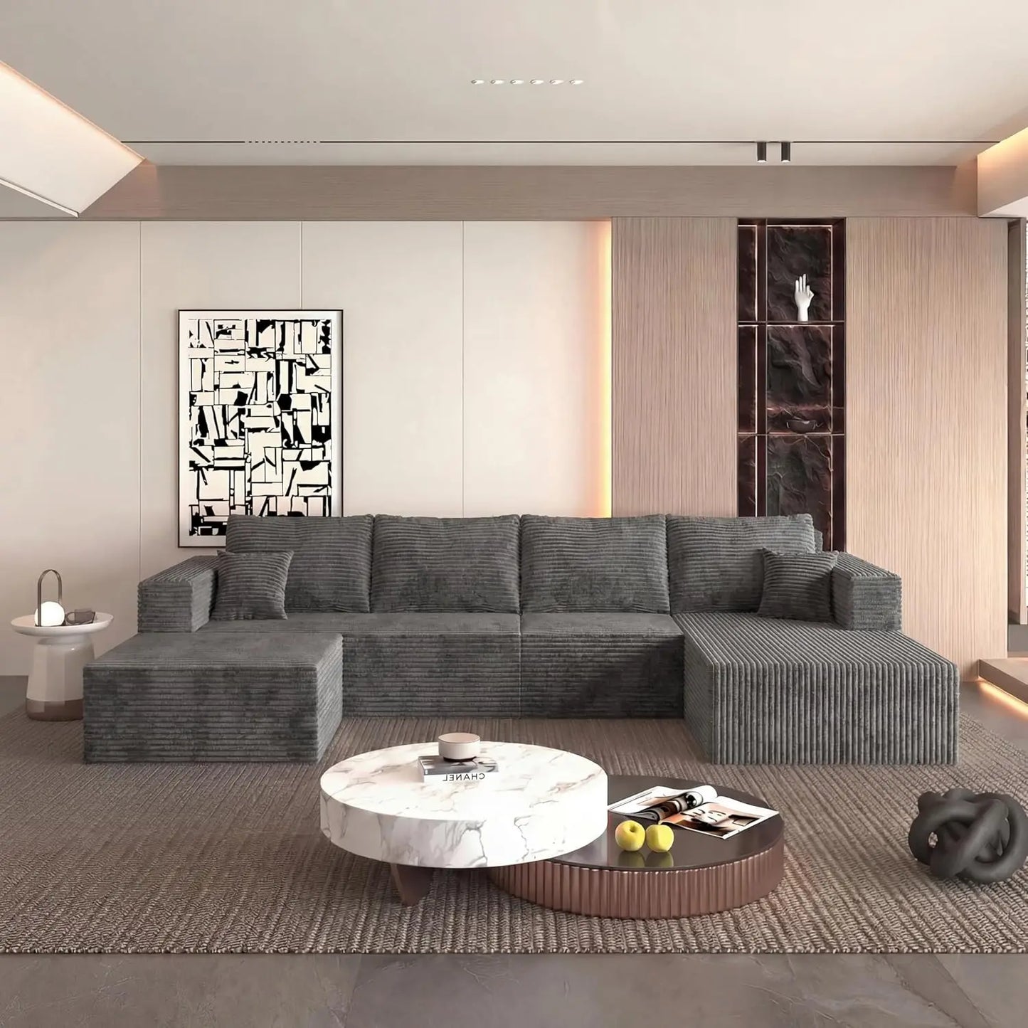 XIAOLANG Modern U Shaped Corduroy Sectional Sofa With Plush Comfort