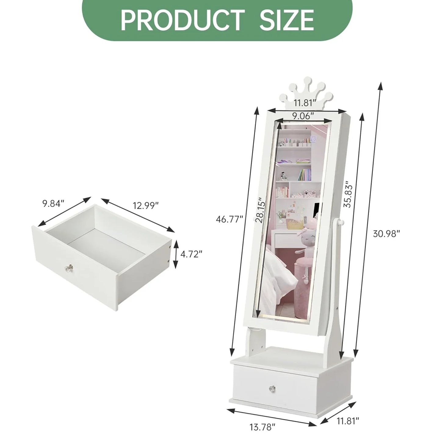 HiMISS Jewelry Cabinet With Full Length Mirror LED Light