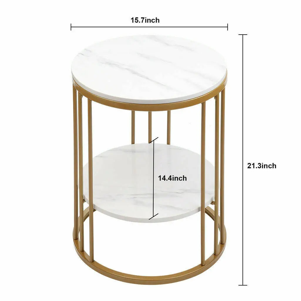 Wisfor 2-Tier Marble Side Table Round Coffee Table Nightstand Storage
