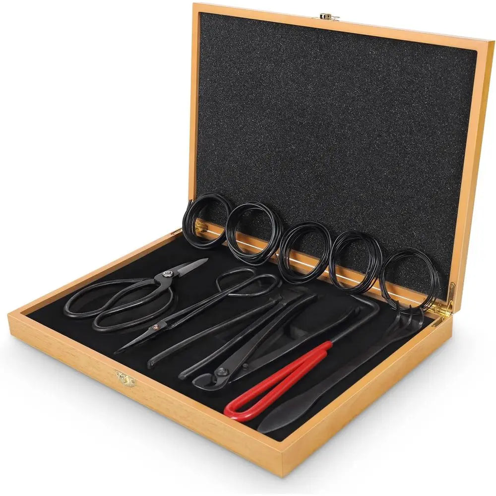 Bonsai Tool Kit With Wooden Box And Concave Cutter Heavy Duty Scissors