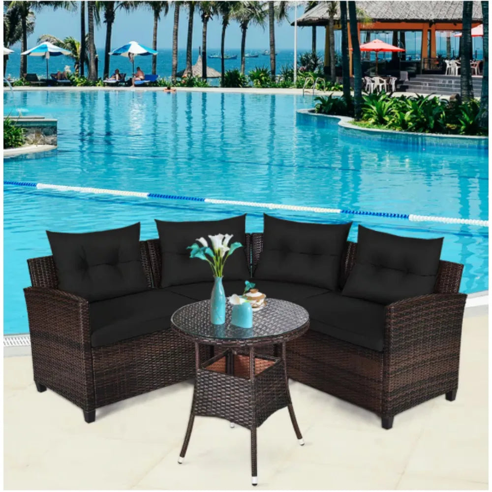 Tozey Outdoor Patio Sofa Sectional Set Weatherproof PE Rattan