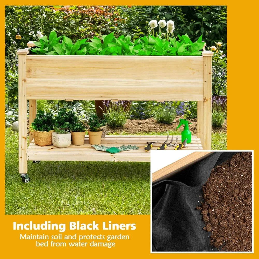Raised Garden Bed on Wheels Planter Box with Drain Holes