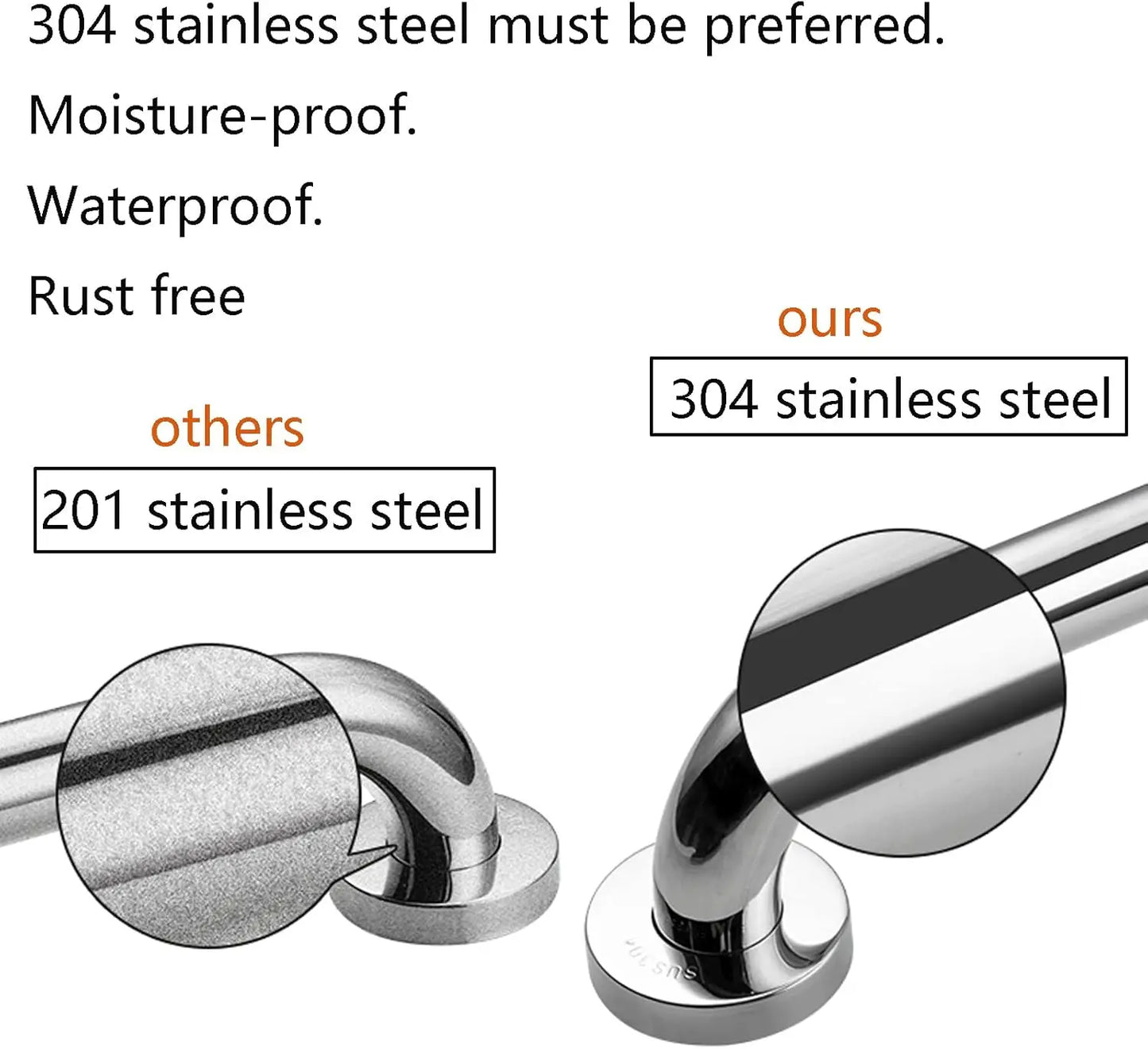 Two Pack Stainless Steel Shower Grab Bars for Bathroom Safety