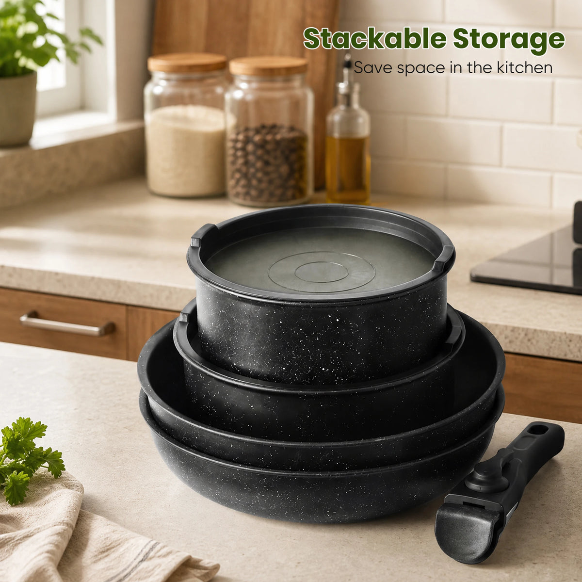 PFAS Free Ceramic Nonstick Induction Cookware Set With Detachable Handles