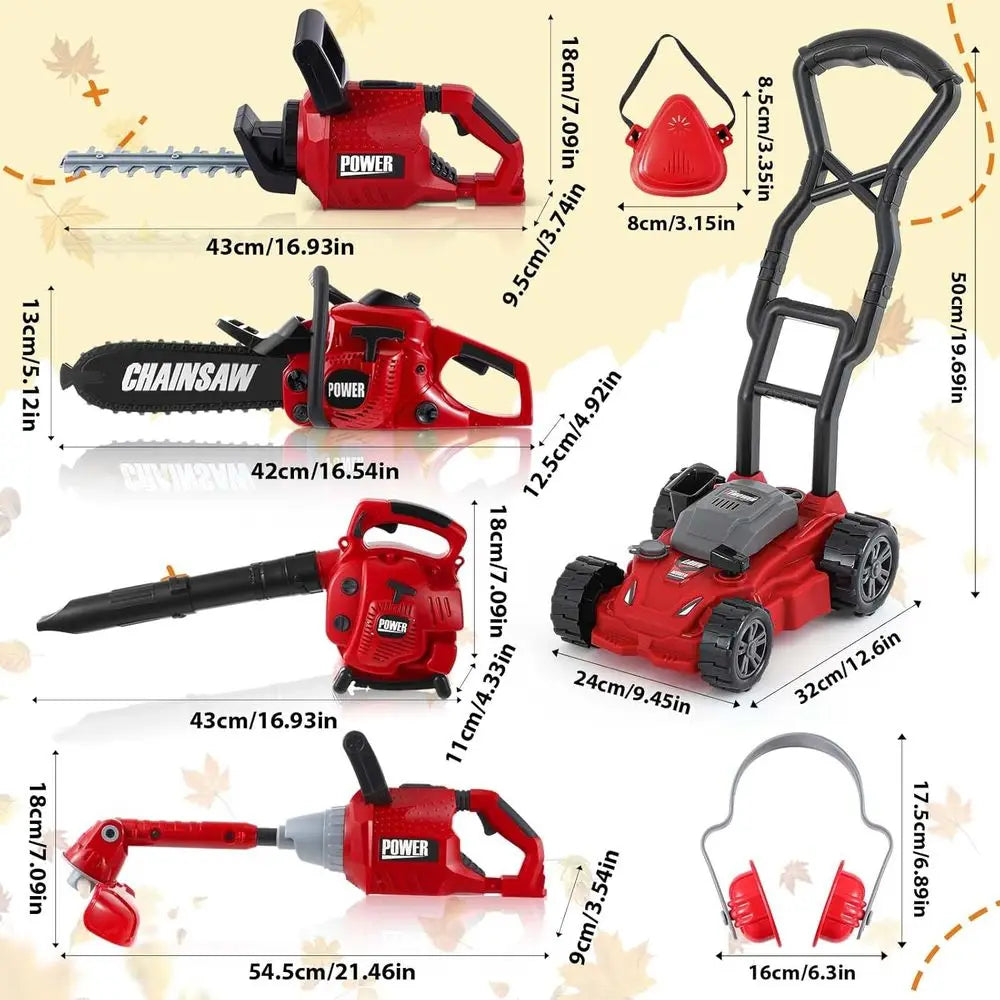 7 Piece Kids Electric Garden Tool Set Leaf Blower Chainsaw