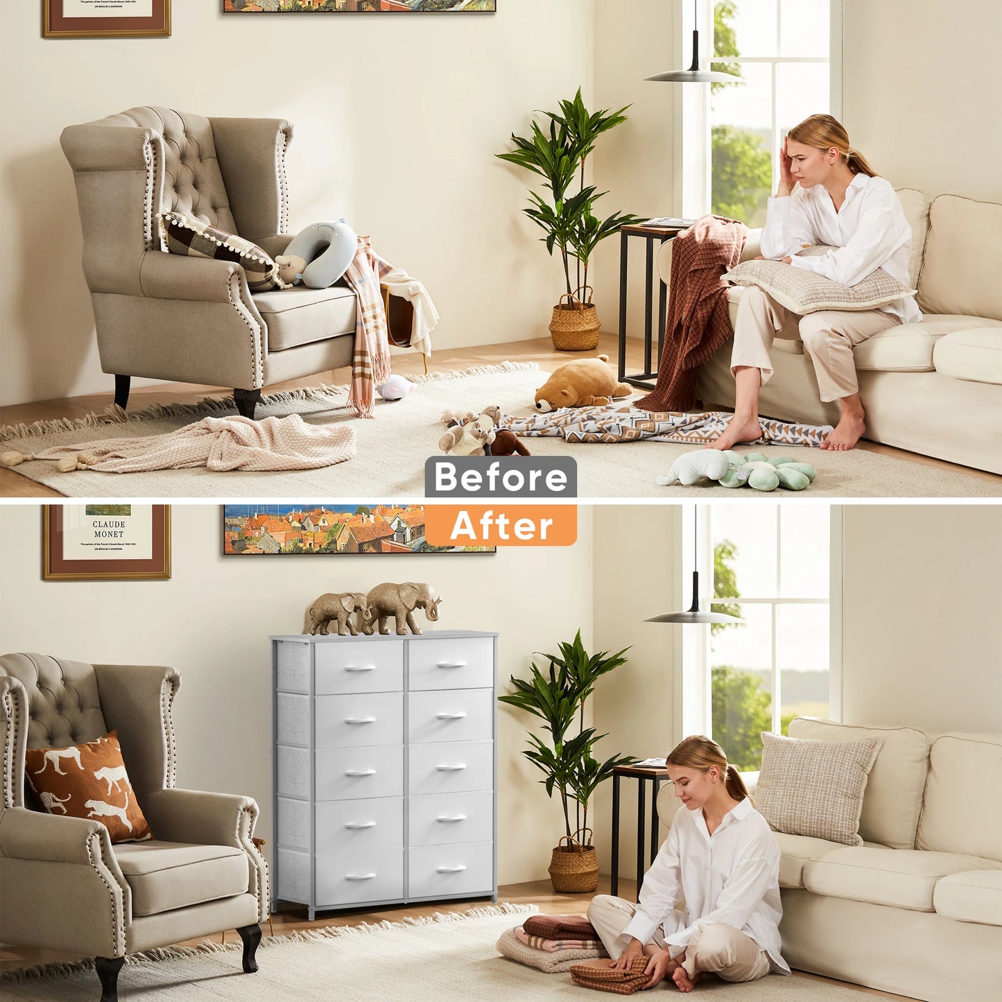 JHK Bedroom Wardrobe Chest With Fabric Drawers Storage Cabinet