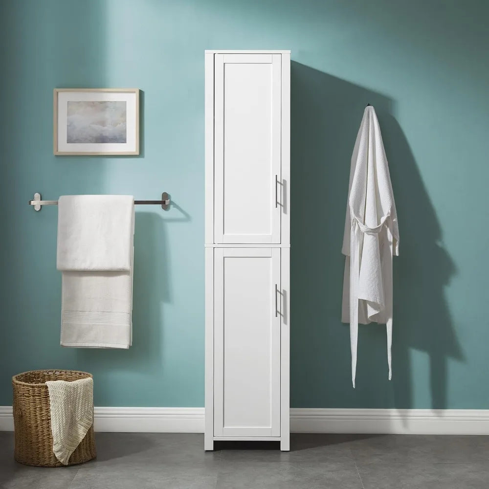 Linen Storage Cabinet for Laundry and Bathroom, Shelves Included, White