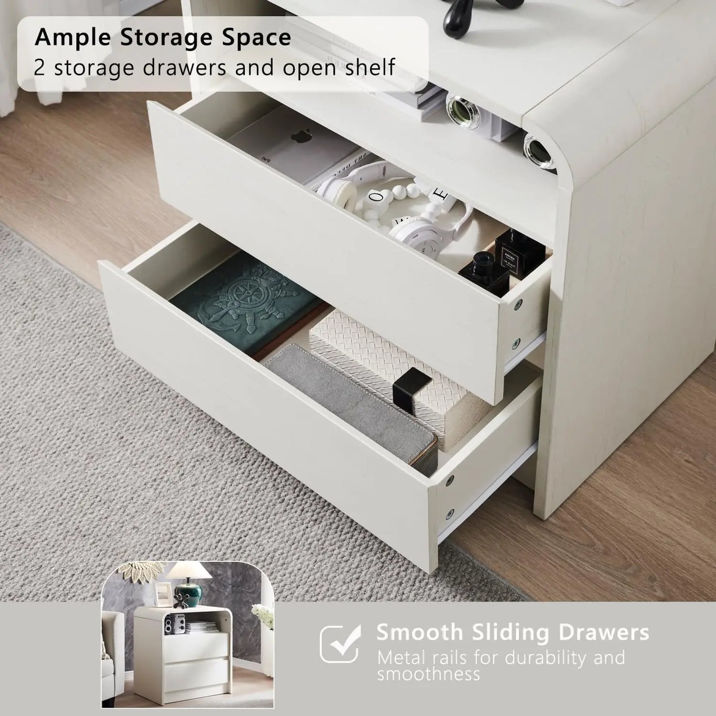 GYROOR Nightstand With Charging Station Bedside Table With Drawers