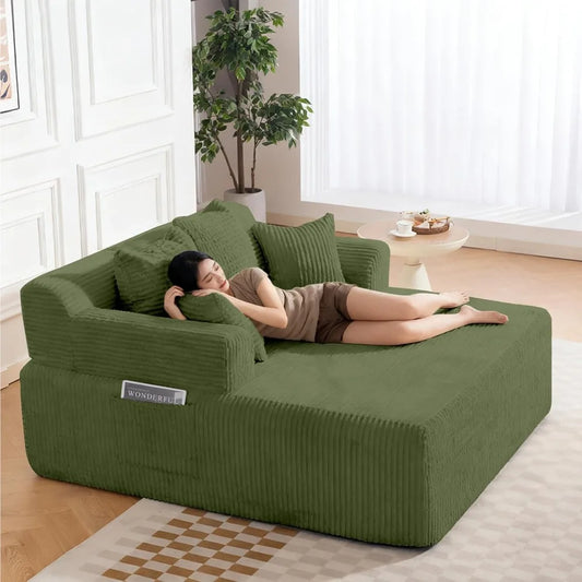 L Shaped Chaise Lounge Sofa Bed With Armrests And Pillows