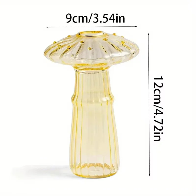Function Transparent Glass Mushroom Vase for Hydroponics and Aromatherapy