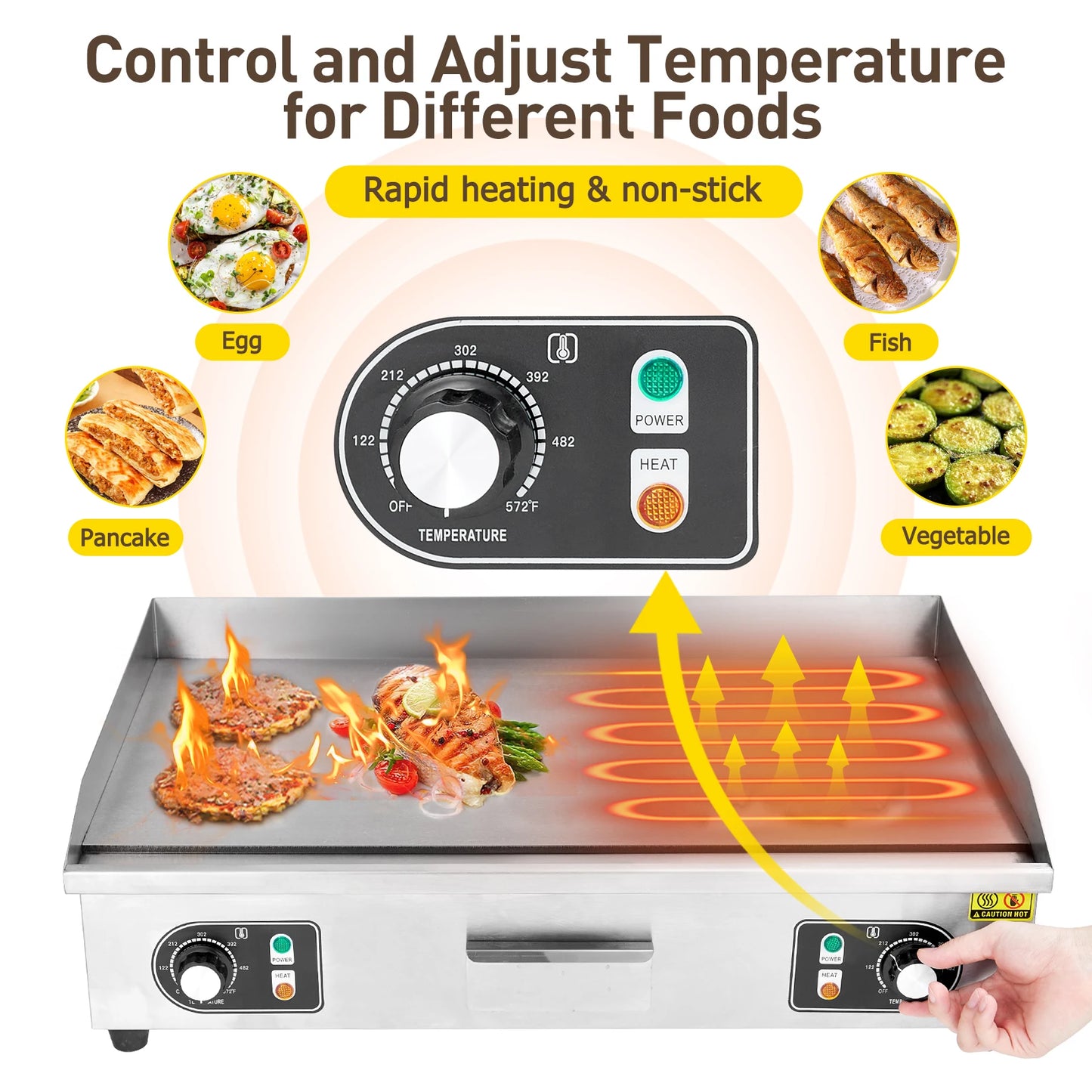 Adoolla 1500W 110V Commercial Electric Grill Teppanyaki Nonstick Countertop