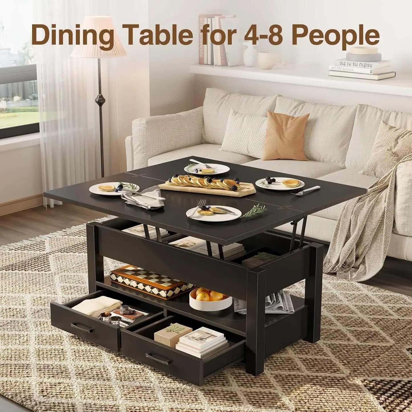 Convertible Lift-Top Coffee Table With Drawers And Hidden Storage