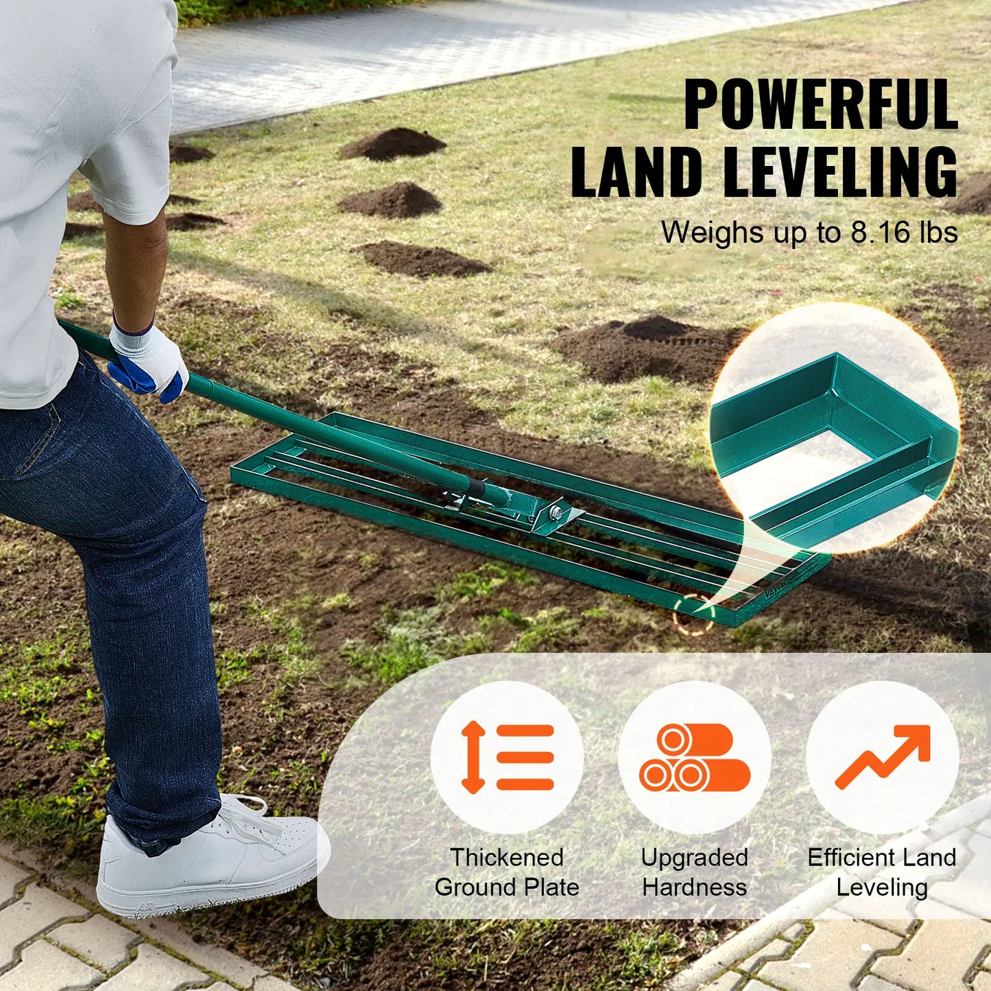 SucceBuy Lawn Leveling Rake Heavy Duty Garden Tool Pro