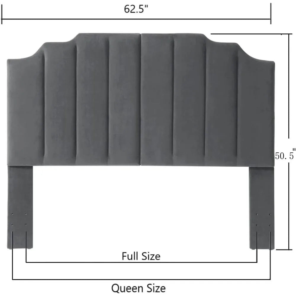 Modern Vertical Channel Design Velvet Tufted Queen Headboard, Dark Gray, California Queen/Full Size