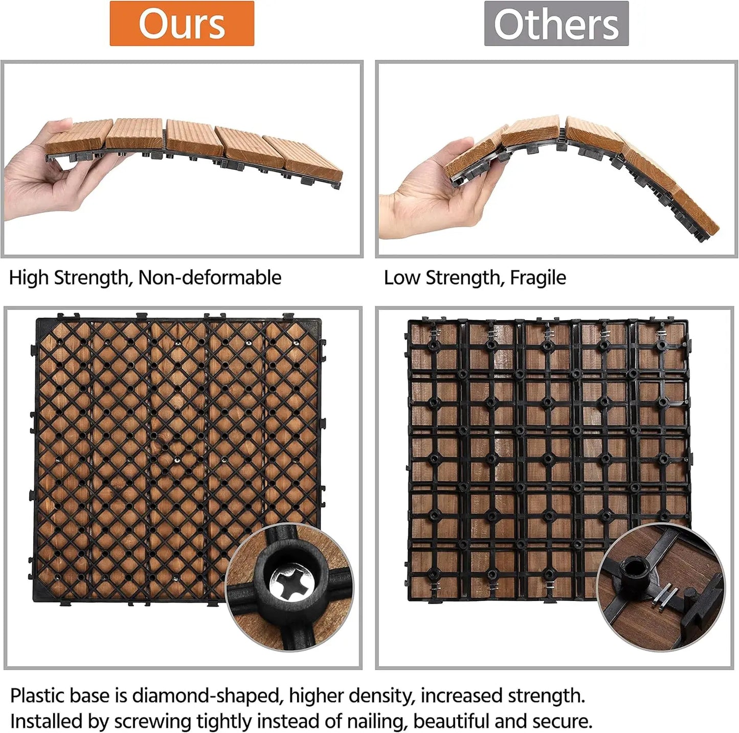 27PCS Interlocking Patio Deck Tiles Outdoor Flooring for Garden Poolside Fir Wood Indoor Natural Wood