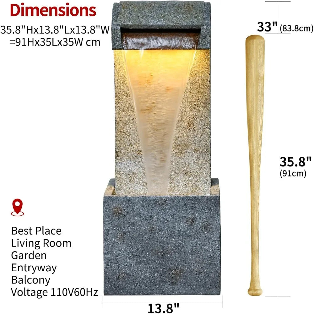 Desgmomy Cascading Stone Waterfall Fountain With LED