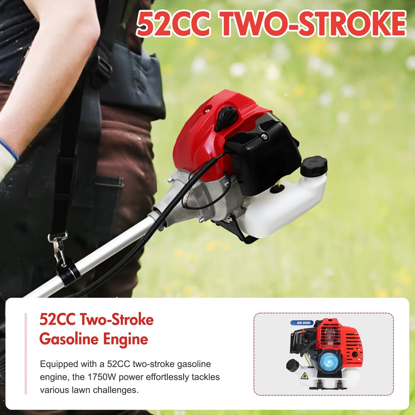 52cc Gasoline Lawn Mower 2 Stroke 4 In 1 Adjustable Straight Shaft