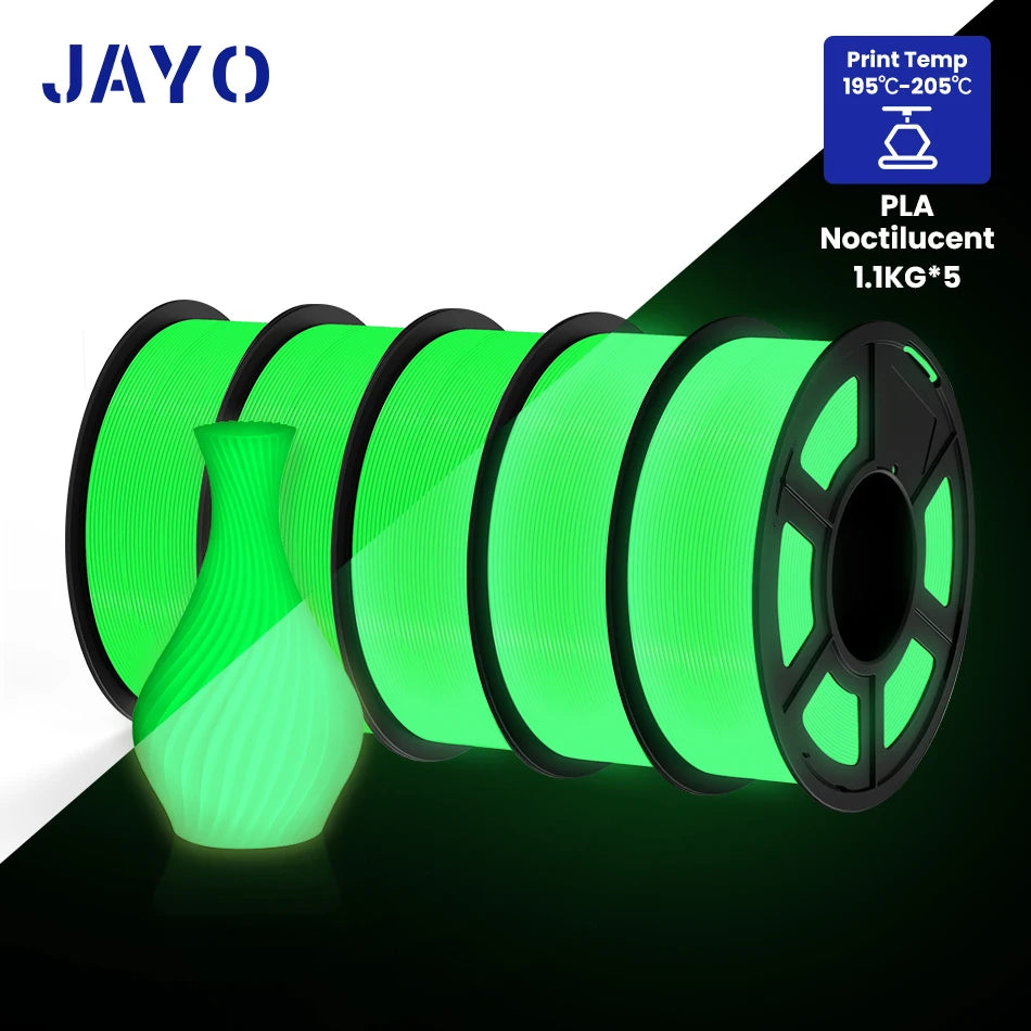 JAYO PLA Filament 1.75mm Glow in the Dark PETG 3D Printer Filament 1.1KG Neatly Wound Luminous 3D Printing Material For FDM