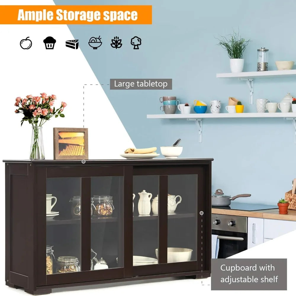 MKDK Wooden Kitchen Buffet Cabinet With Adjustable Shelves