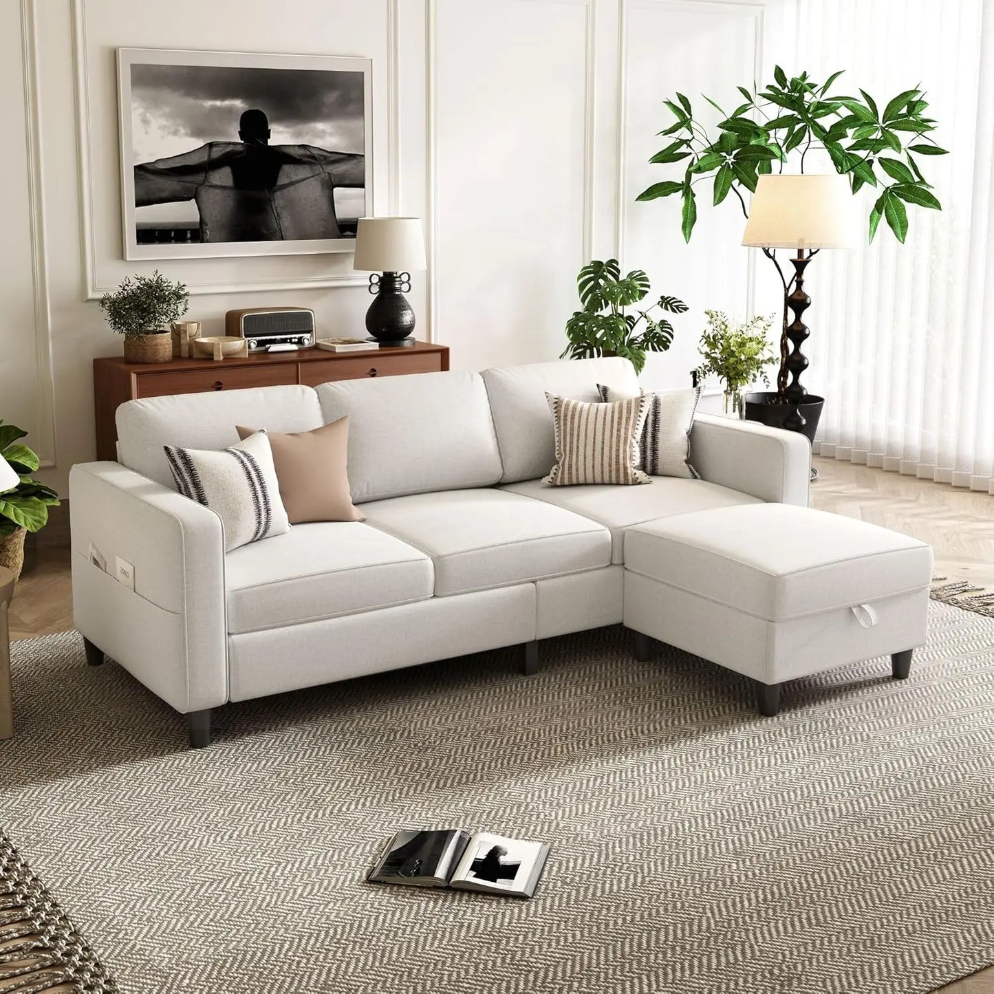 ANGDUO L Shaped Sectional Sofa Modern Couch Storage Ottoman