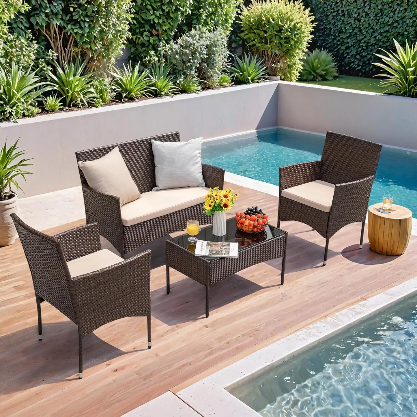 Rattan Wicker Outdoor Patio Furniture Set 4 Piece Garden