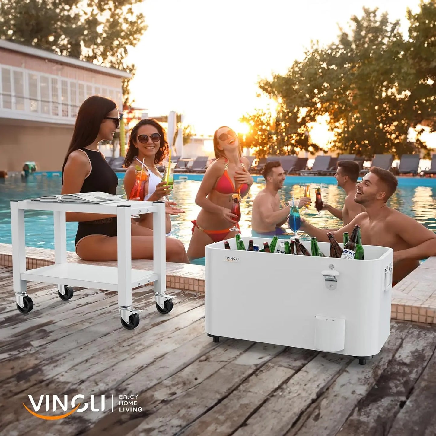 XMSJ Patio Cooler Rolling Ice Chest on Wheels with Shelf