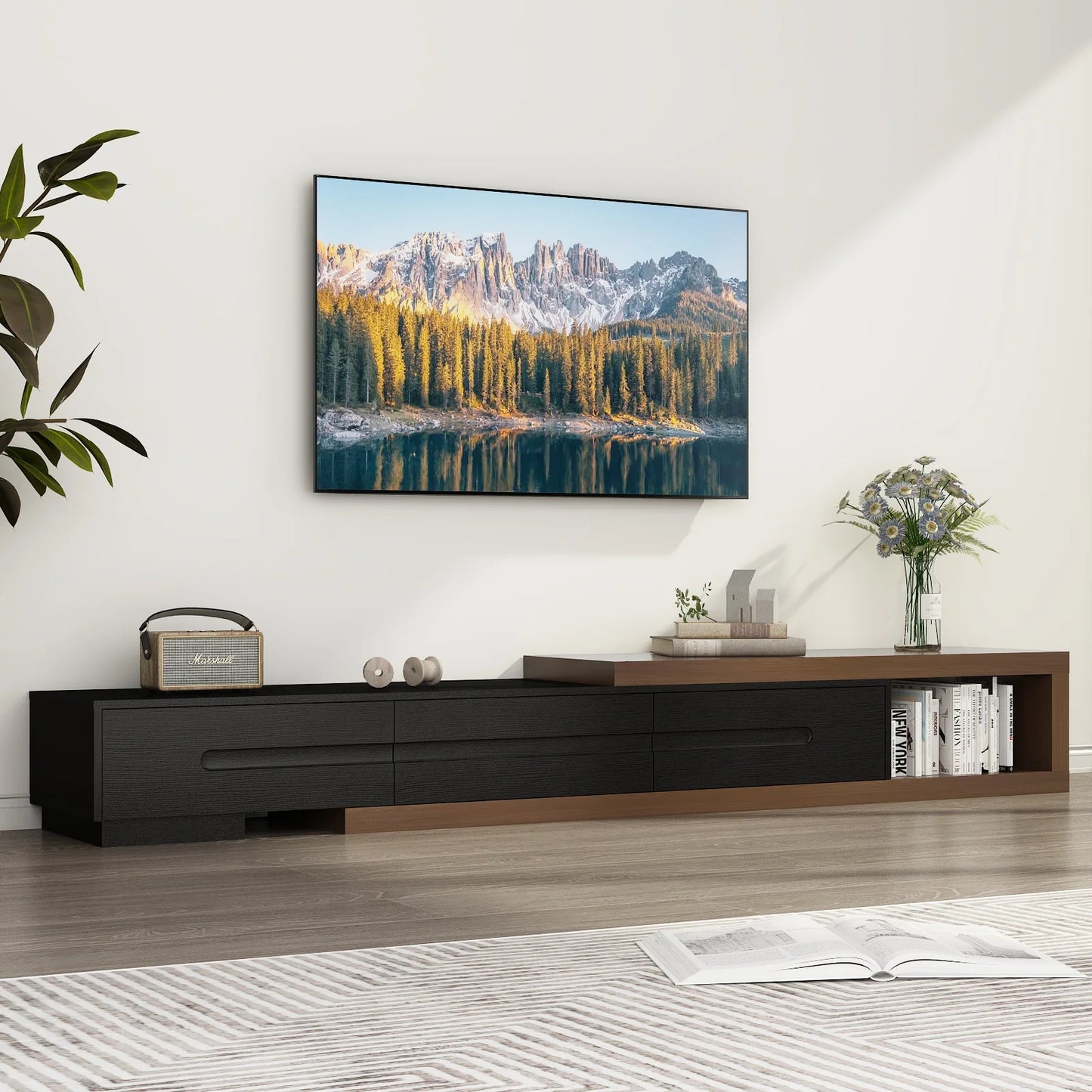 QiaoShiRen Extendable TV Stand With Reversible Media Console