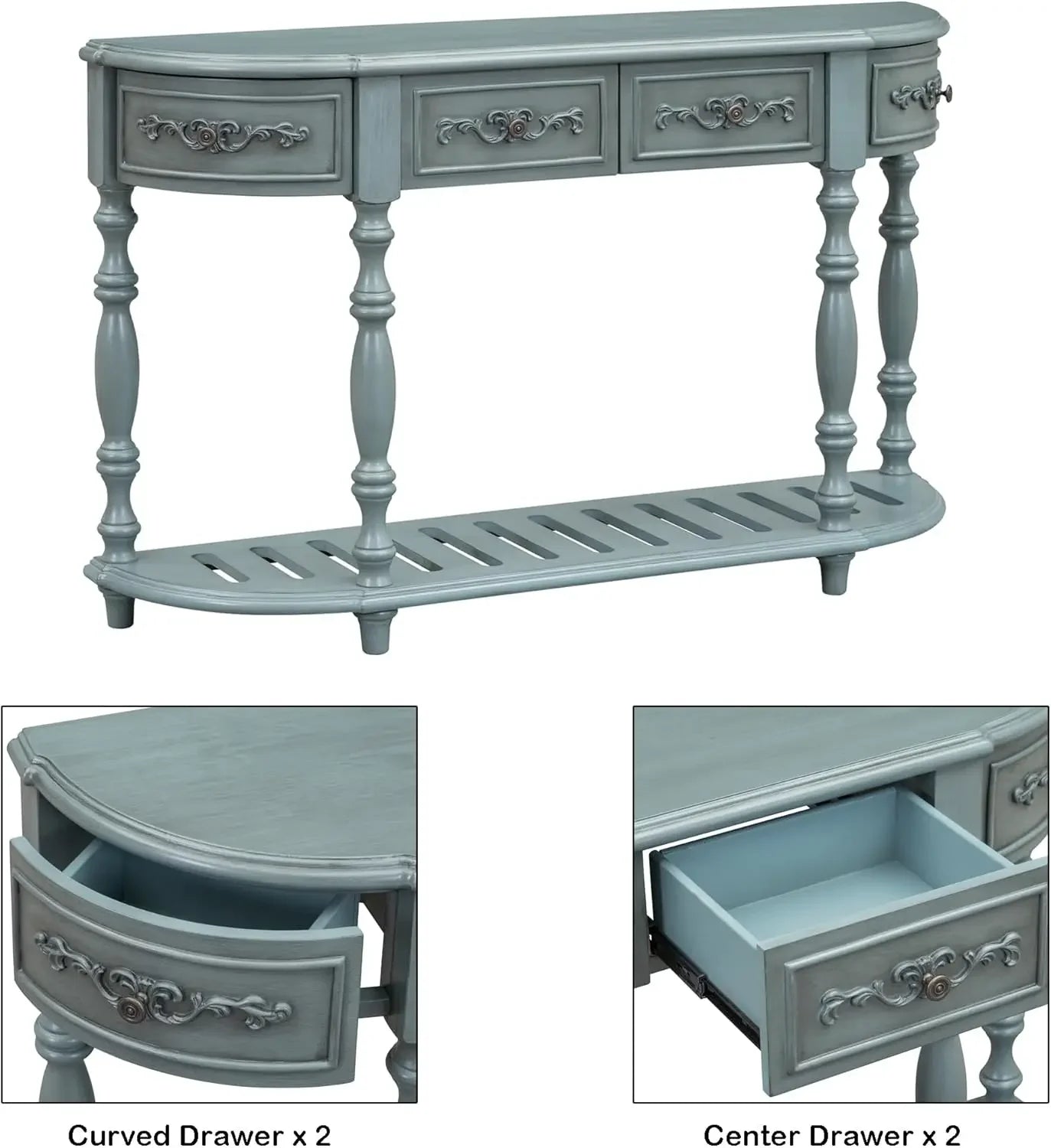 XMSJ Retro Wood Curved Console Table Half Moon Entryway Table