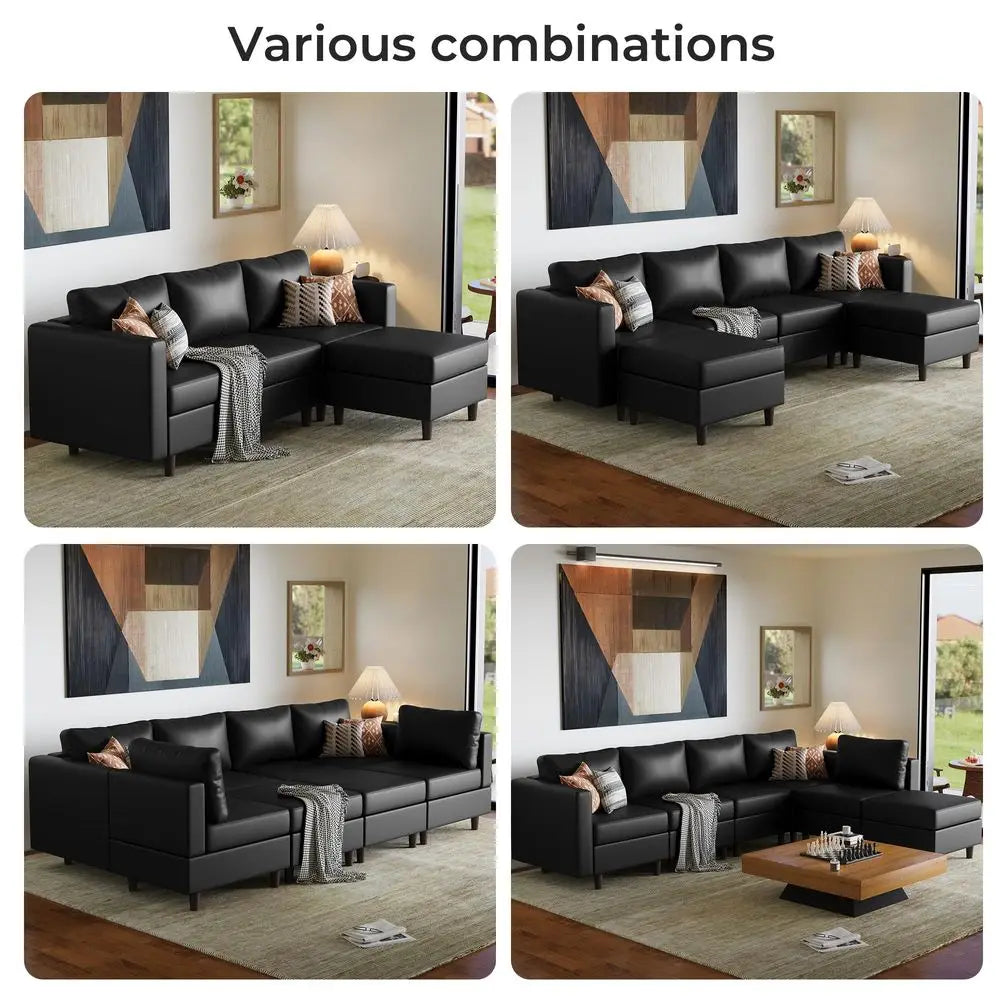 XMSJ Faux Leather Modular Sectional Sofa With Movable Storage