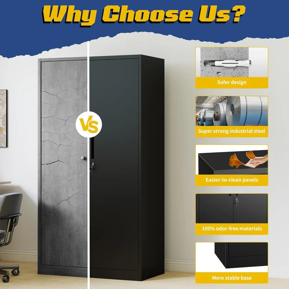Metal Storage Cabinet With Adjustable Shelves And Locking Doors