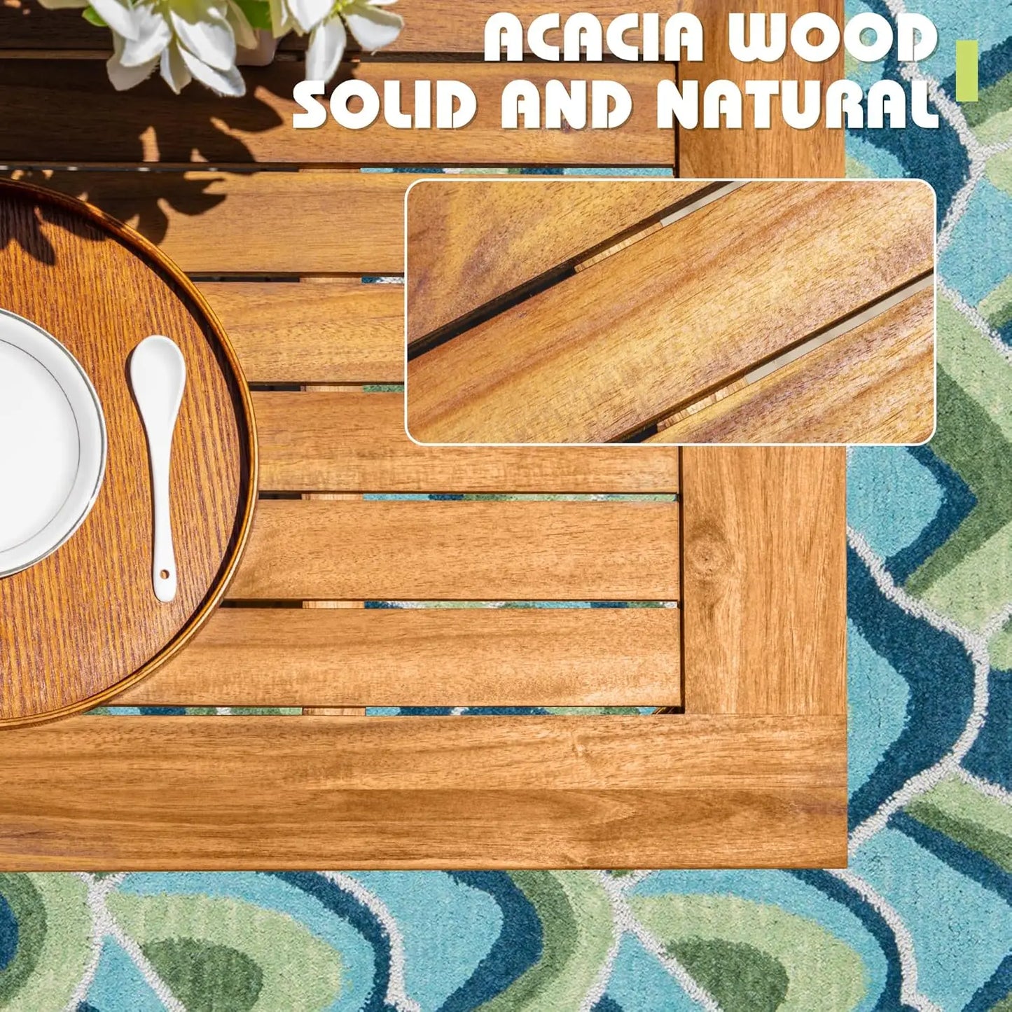 XMSJ Outdoor Dining Set Acacia Wood Table and Chairs