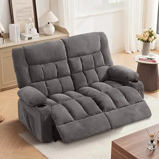 Recliner Loveseat With Cup Holders And Side Pocket