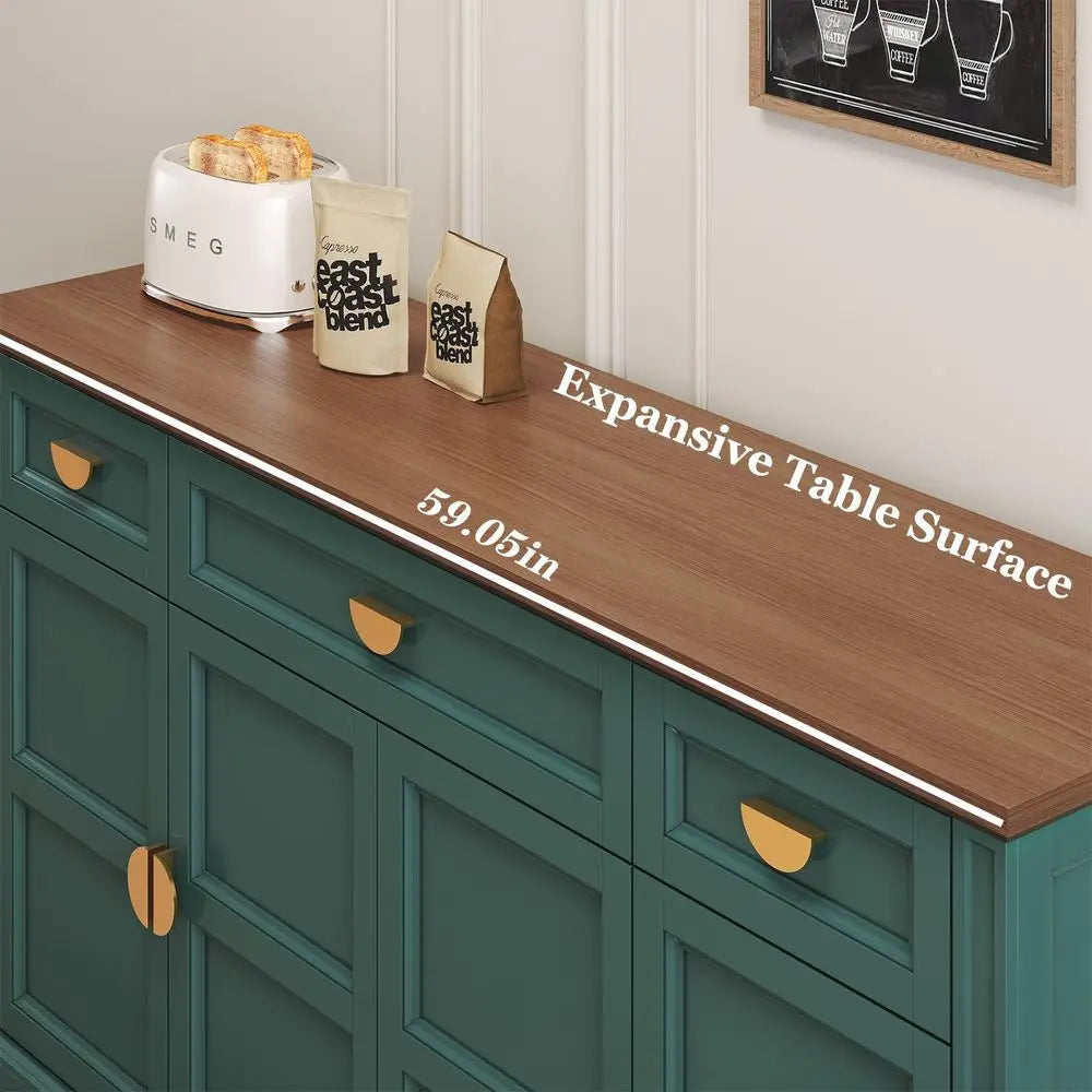 Shaker Style Buffet Sideboard Cabinet With Four Doors And Drawers