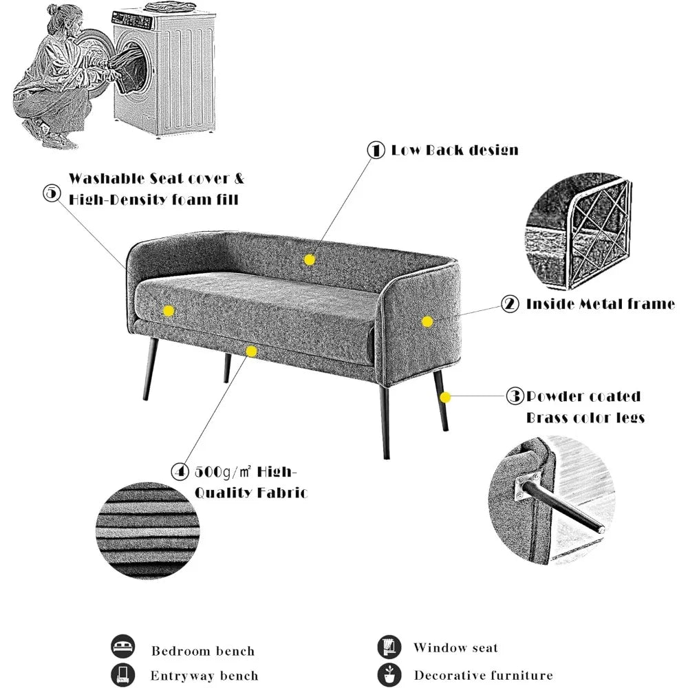 Angduo Bedroom Bench With Low Back Inside Metal Frame