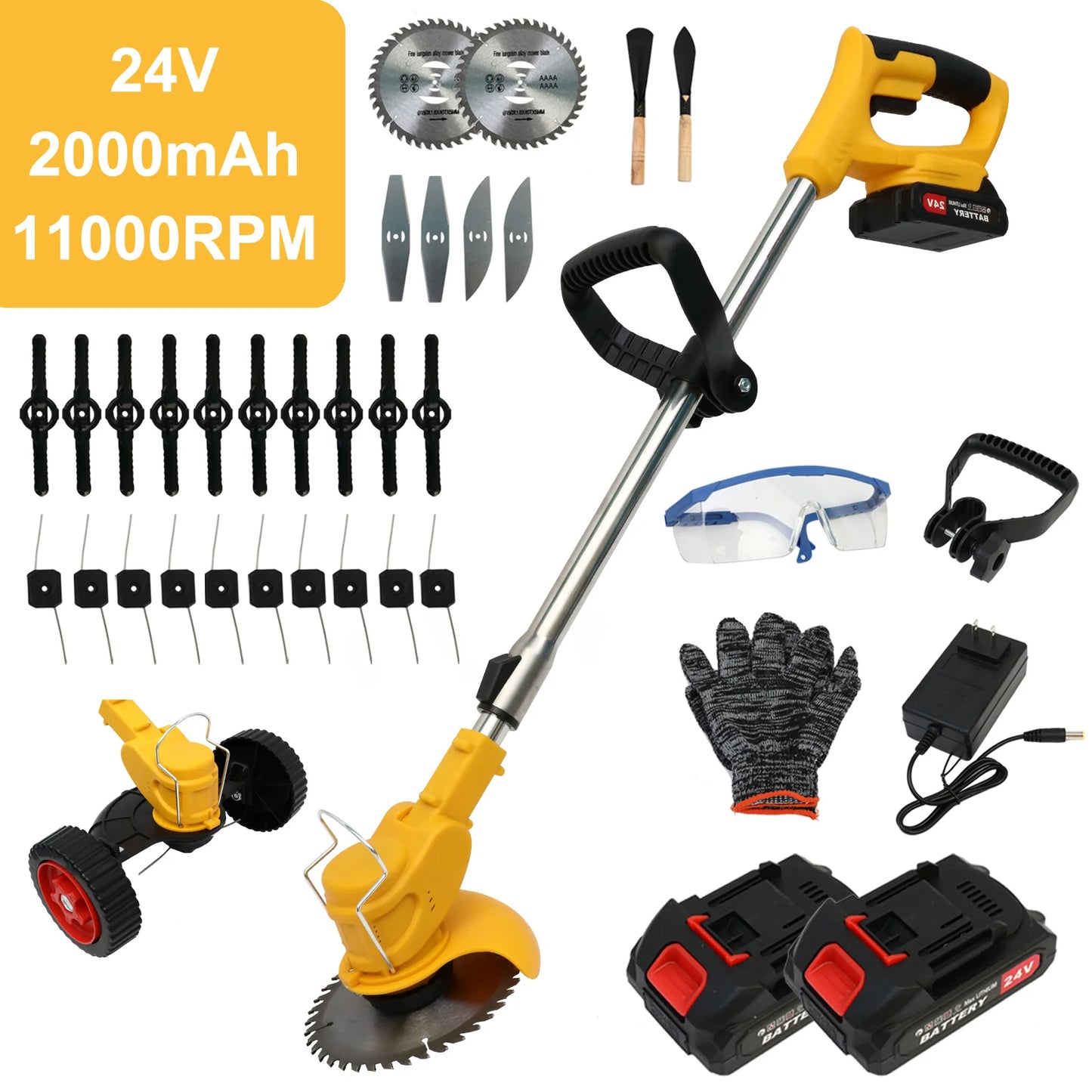 21V Cordless 3-In-1 Folding Lawn Mower Trimmer With 2x2.0Ah Batteries
