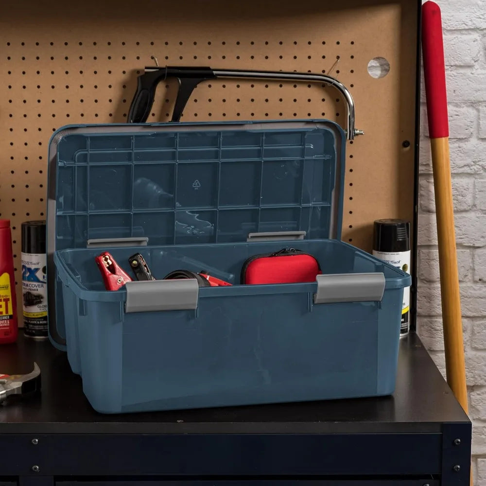 31 Qt Eco-Friendly Storage Bins with Lids, 4 Pack, BPA-Free Plastic Gasket Box with Tight Latch and Seal, Stackable Nestable