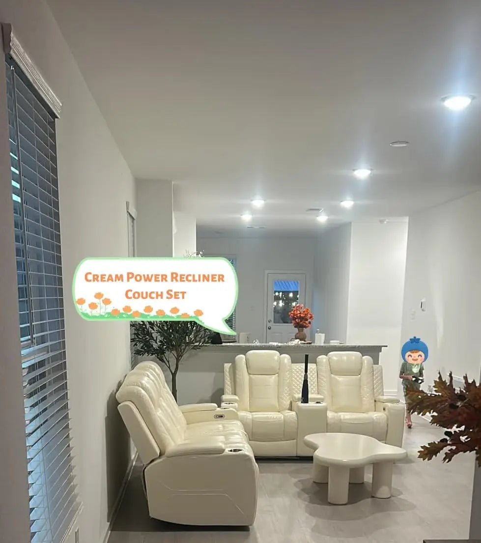 Power Recliner Leather Sofa Set With LED USB Charging