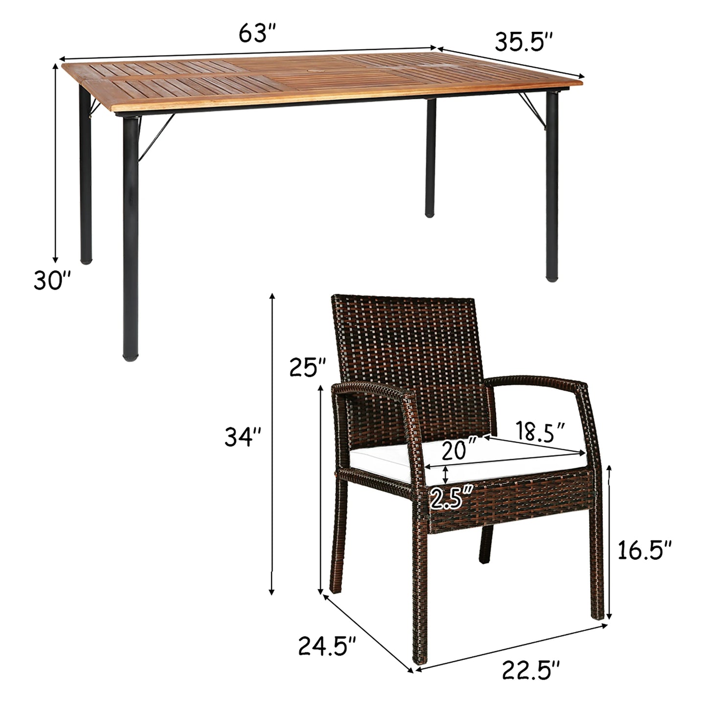 HOMASIS Patio Rattan Dining Set With Umbrella Hole