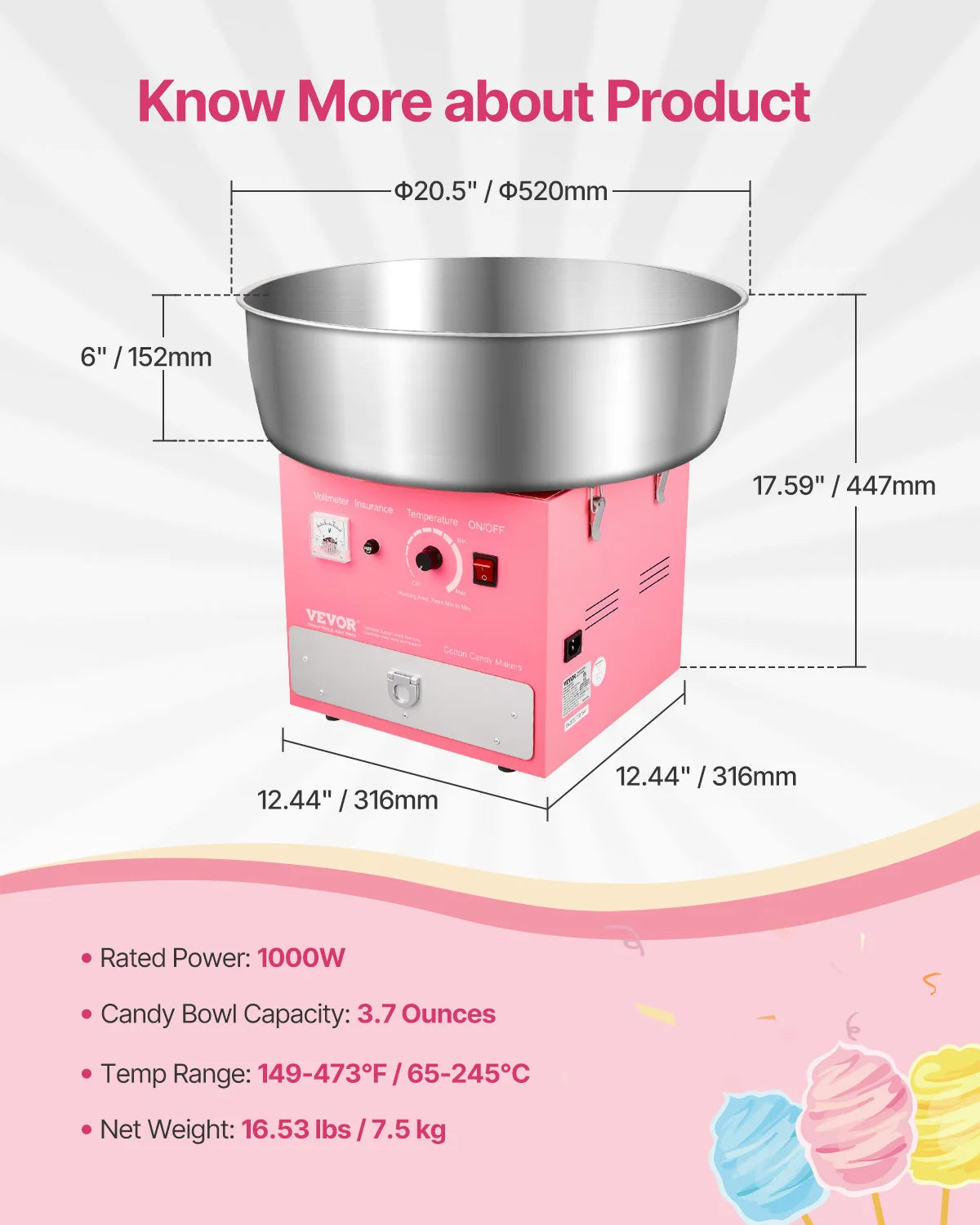 SucceBuy Electric Cotton Candy Machine 1000W With Stainless Steel Bowl