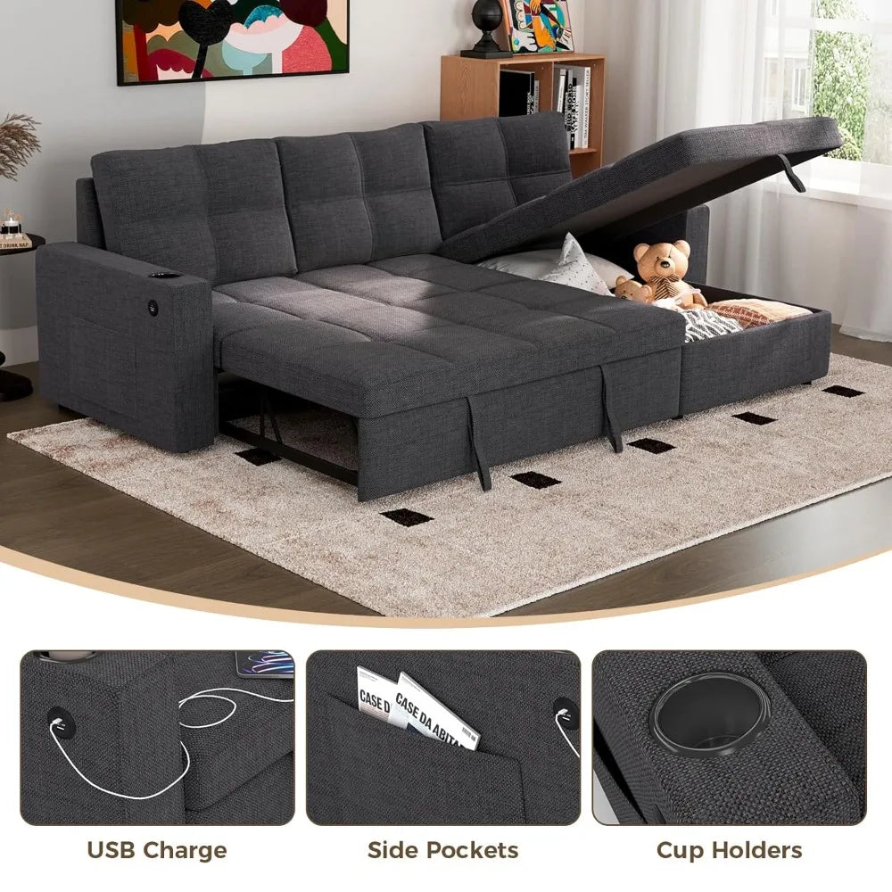 XIAOLANG Sectional Sleeper Sofa Bed With Storage USB