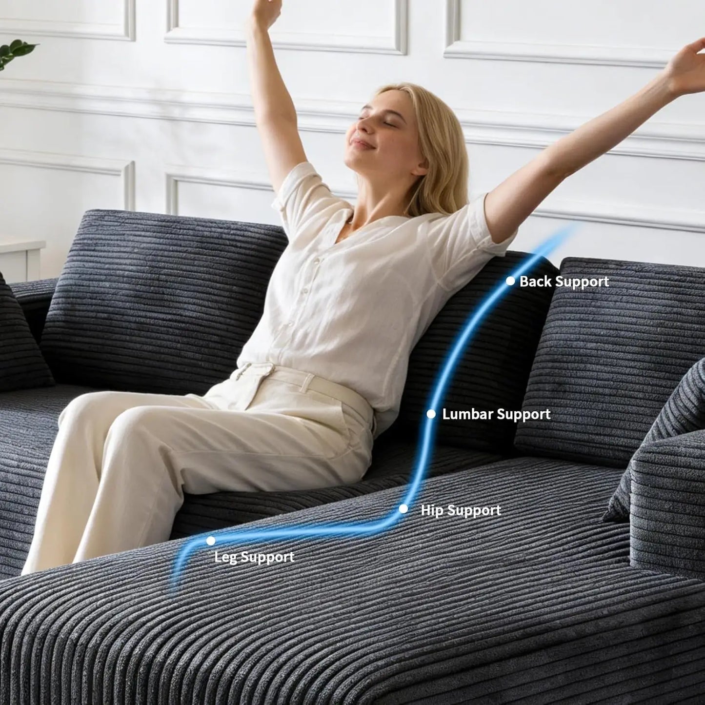Corduroy Sectional Couch L Shaped Cloud Foam Sofa With Chaise