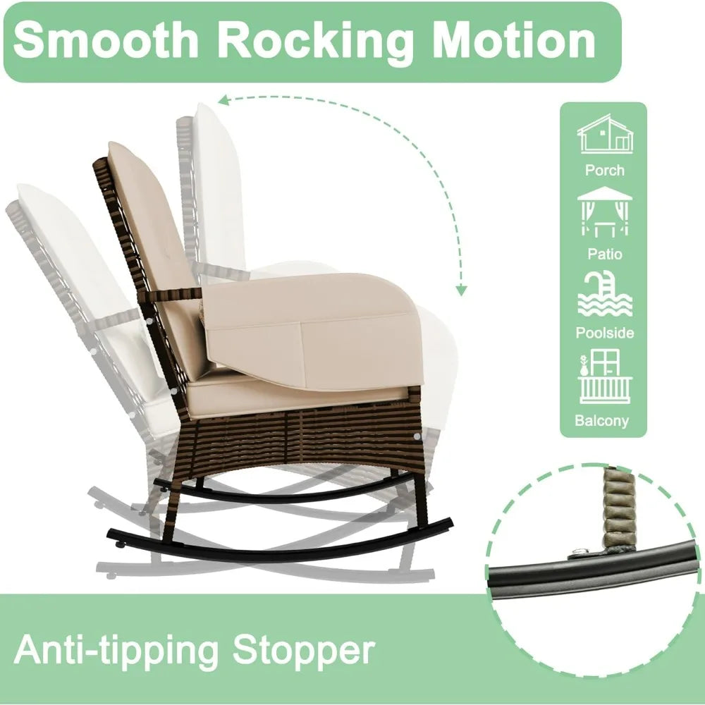 Patio Three Piece Rocking Chairs Set With Wicker Table