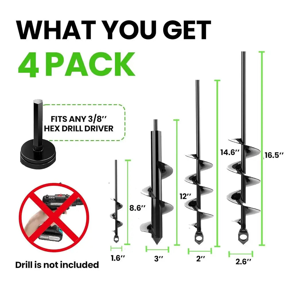 Auger Drill Bits Set 4 Pack Garden Bulb Planter Tool