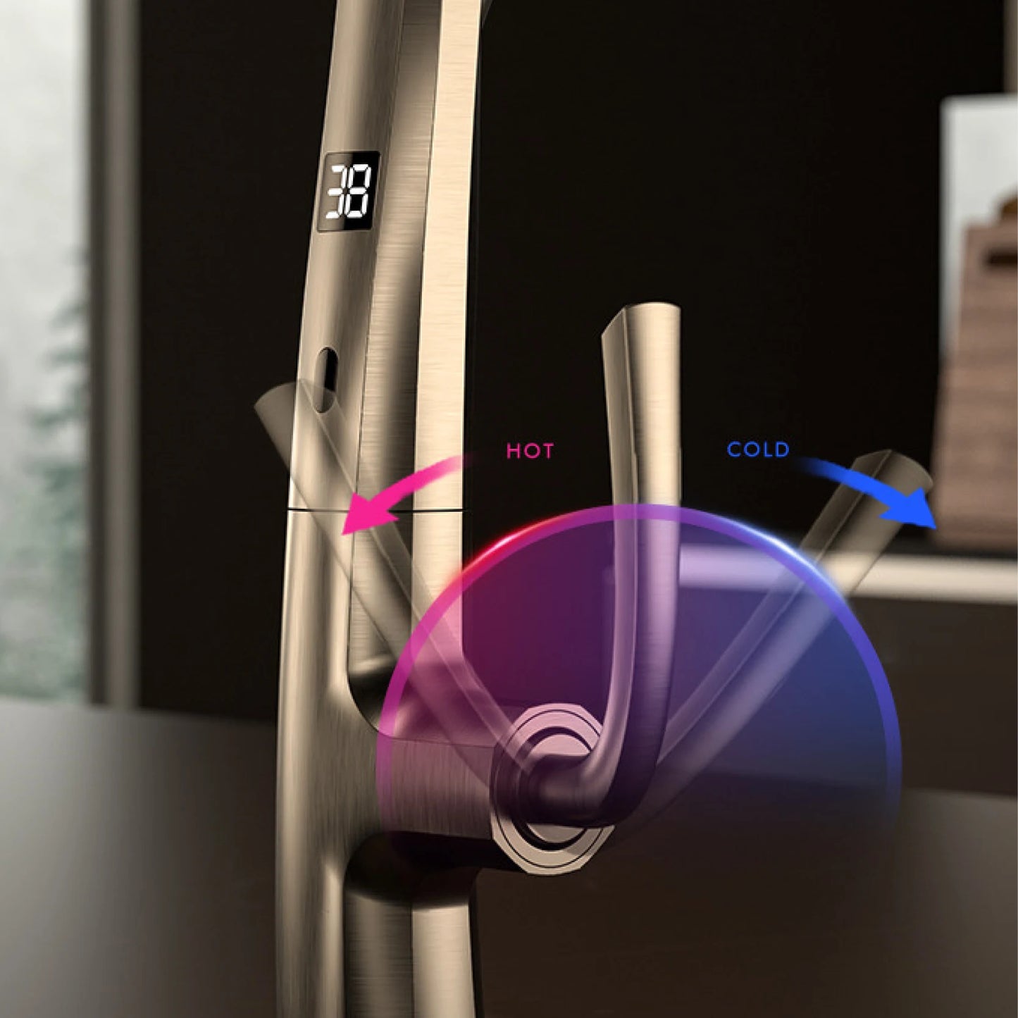 Luxury brass gun gray kitchen faucet Digital display Intelligent induction magnetic suction Pull-Out design Cold & hot sink Tap