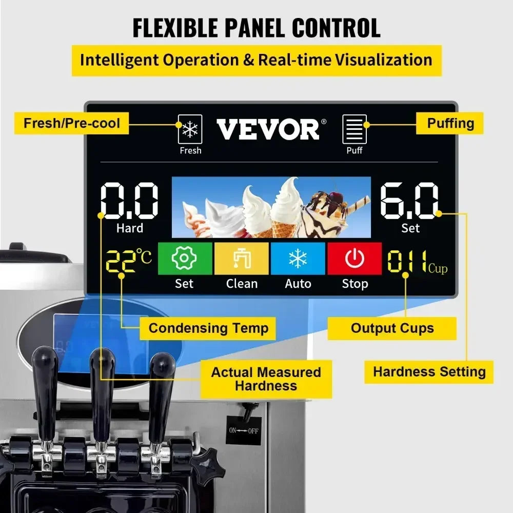VEVOR 2200W Commercial Soft Ice Cream Machine 3 Flavors