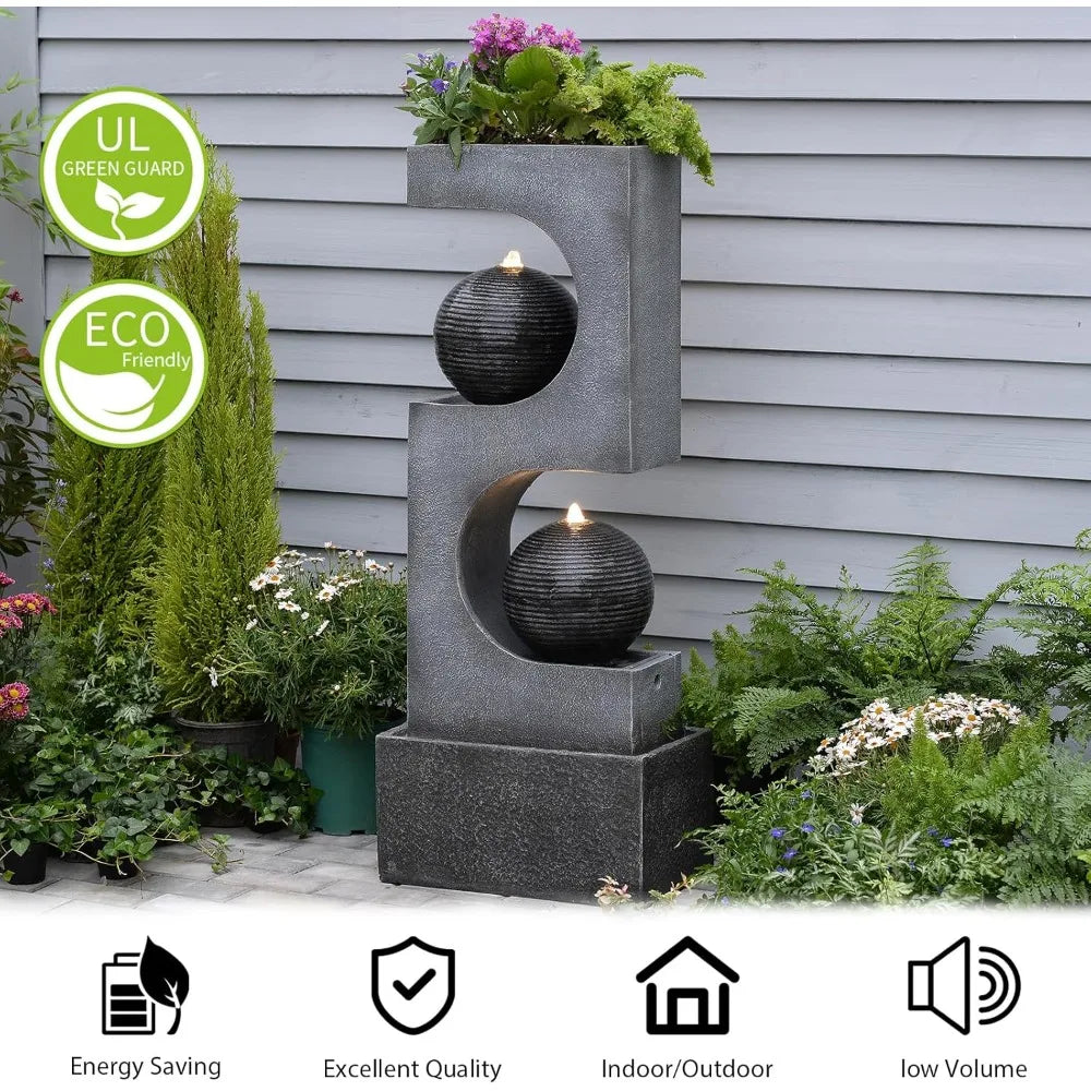 Bumilgar Outdoor Water Fountain With LED Light Sphere