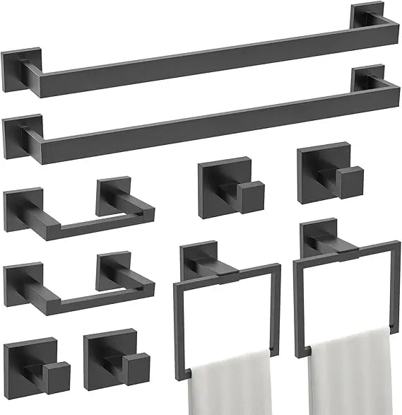 RBXC Matte Black Bath Hardware Set With Towel Bar Holder