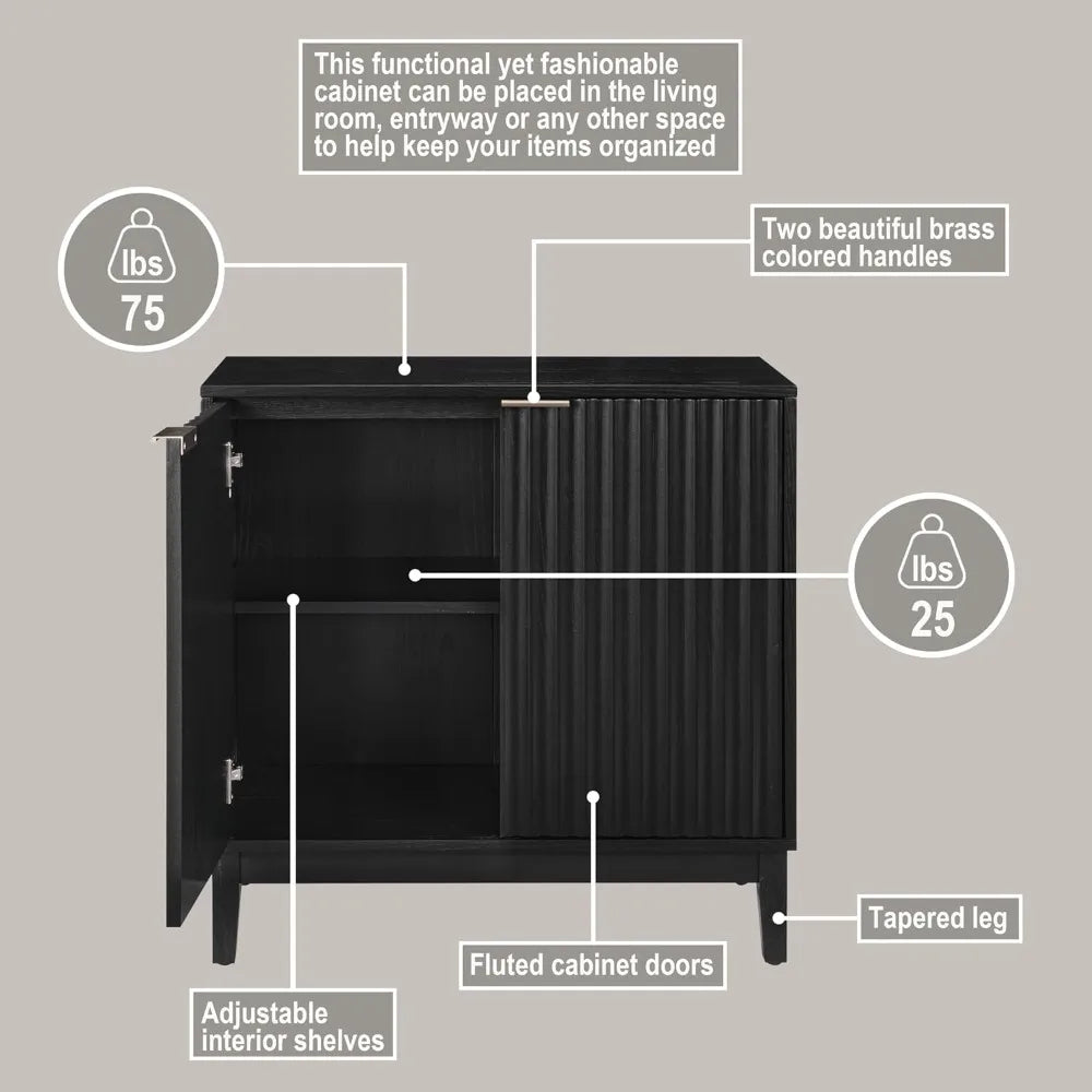 Contemporary Fluted Accent Cabinet with Doors and Adjustable Shelves, Wooden Coffee Bar Table for Living, Dining, and Kitchen Sp